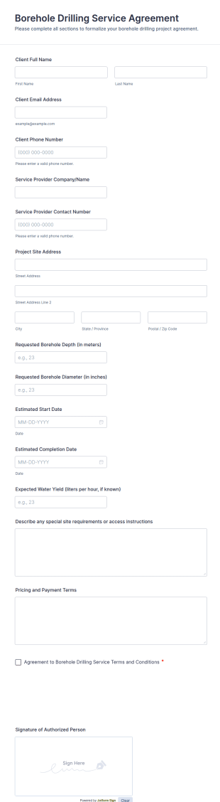 Borehole Drilling Service Agreement Form Template