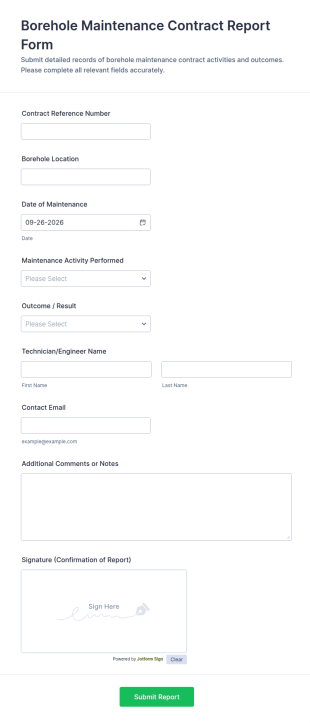 Borehole Maintenance Contract Report Form Template