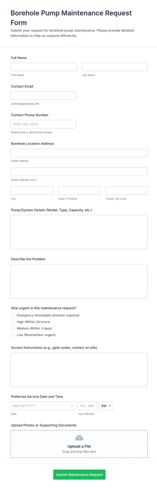 Borehole Pump Maintenance Request Form Template