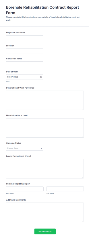 Borehole Rehabilitation Contract Report Form Template