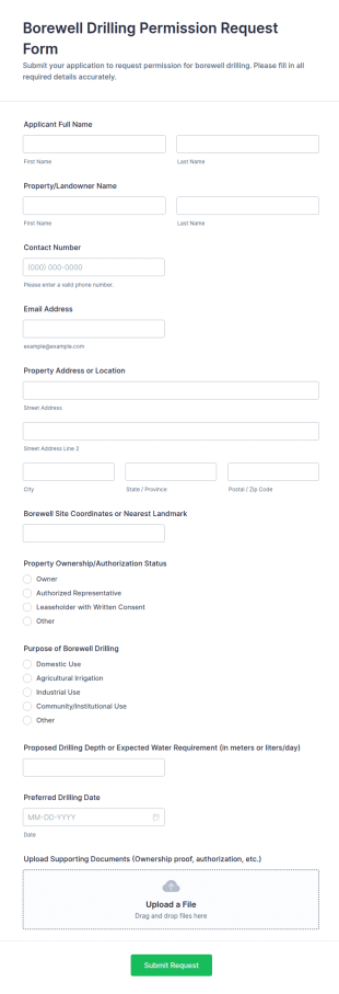 Borewell Drilling Permission Request Form Template
