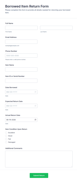 Borrowed Item Return Form Template