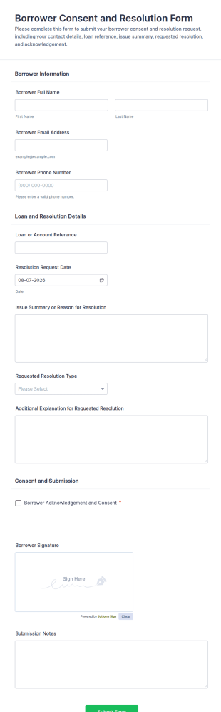 Borrower Consent And Resolution Form Template