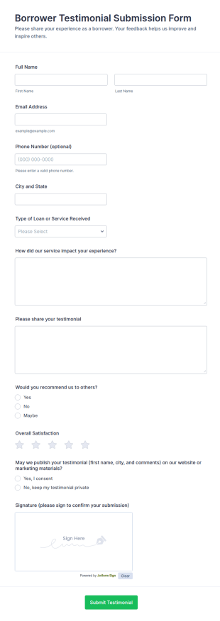 Borrower Testimonial Submission Form Template