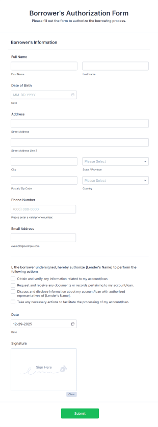 Borrower's Authorization Form Template