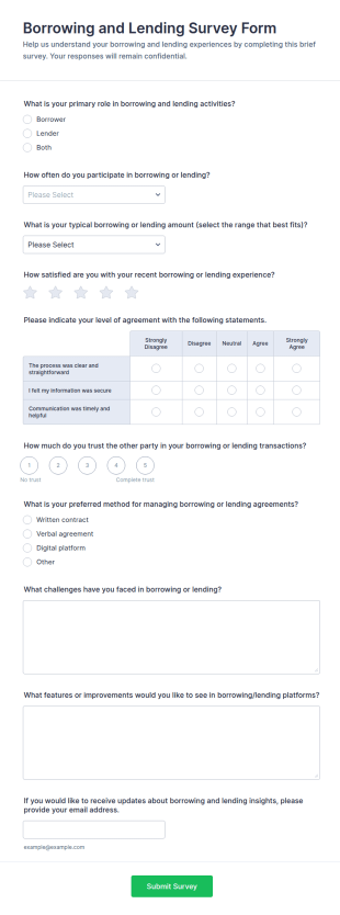 Borrowing And Lending Survey Form Template