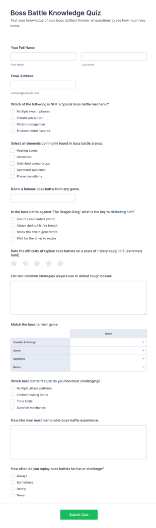 Boss Battle Knowledge Quiz Form Template