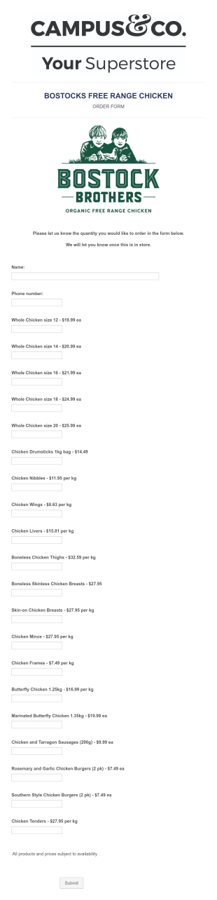 Bostocks Order Form Template