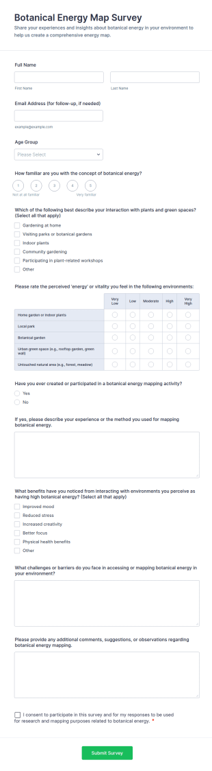 Botanical Energy Map Survey Form Template