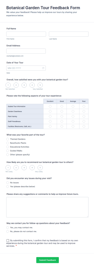 Botanical Garden Tour Feedback Form Template