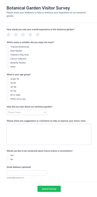 Botanical Garden Visitor Survey Form Template