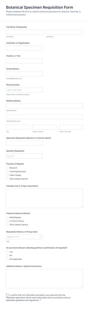 Botanical Specimen Requisition Form Template