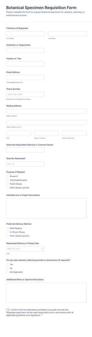 Botanical Specimen Requisition Form Template