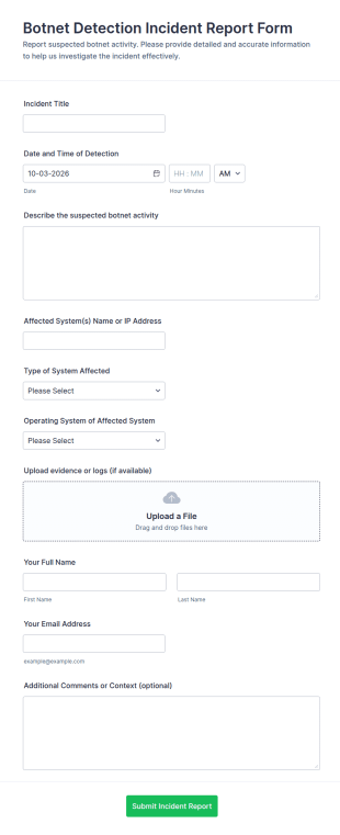 Botnet Detection Incident Report Form Template