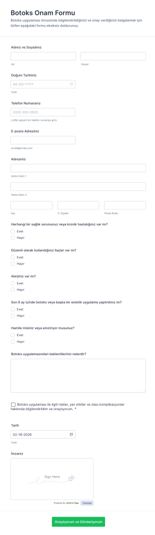 Botoks Onam Form Şablonu