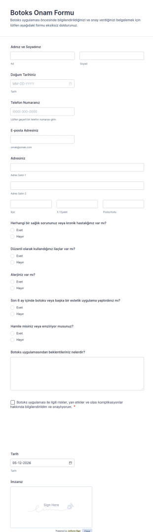 Botoks Onam Form Şablonu