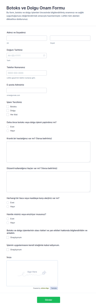 Botoks Ve Dolgu Onay Form Şablonu