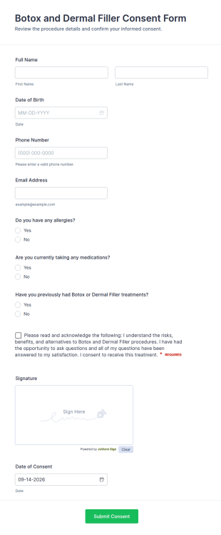 Botox And Dermal Filler Consent Form Template