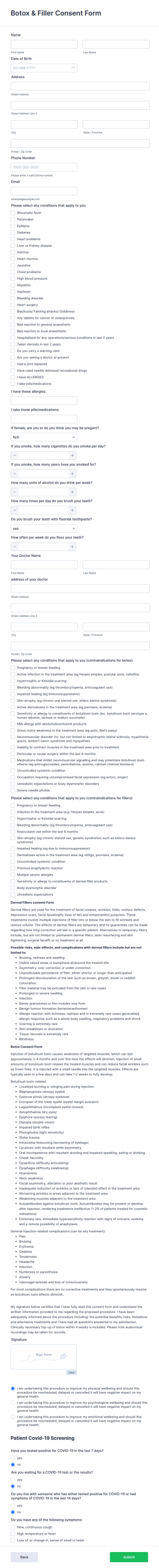 Botox & Filler Consent Form Template