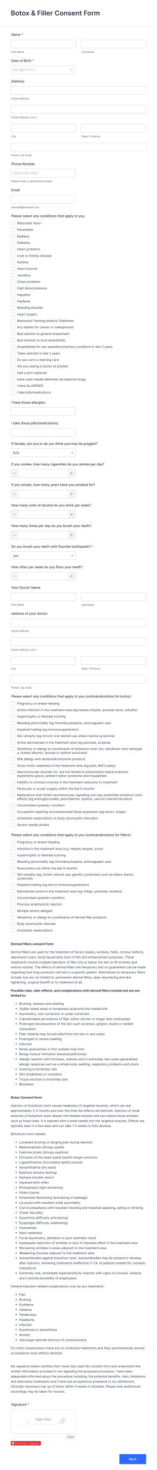 Botox & Filler Consent Form Template