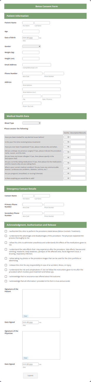 Botox Consent Form Template