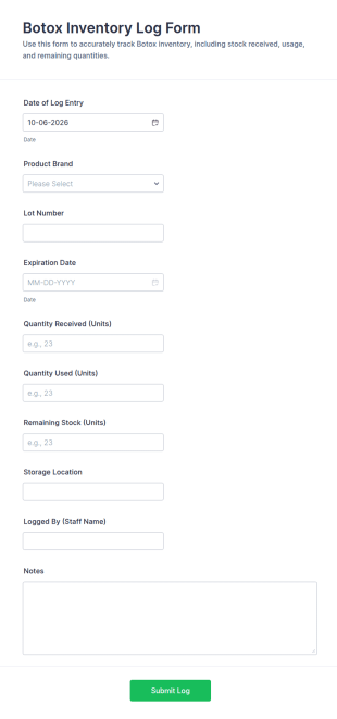 Botox Inventory Log Form Template