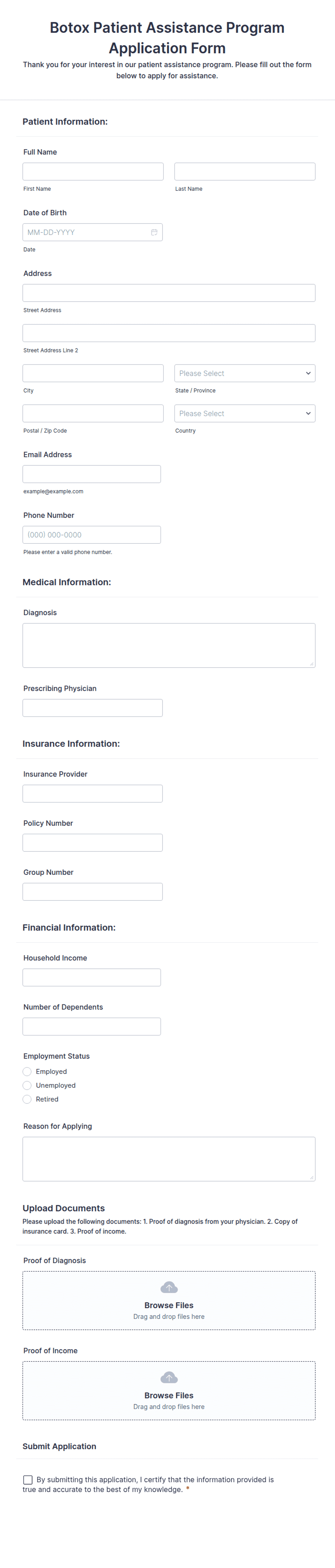 Inbrace Support Program Botox Patient Assistance Program Application Form Template | Jotform