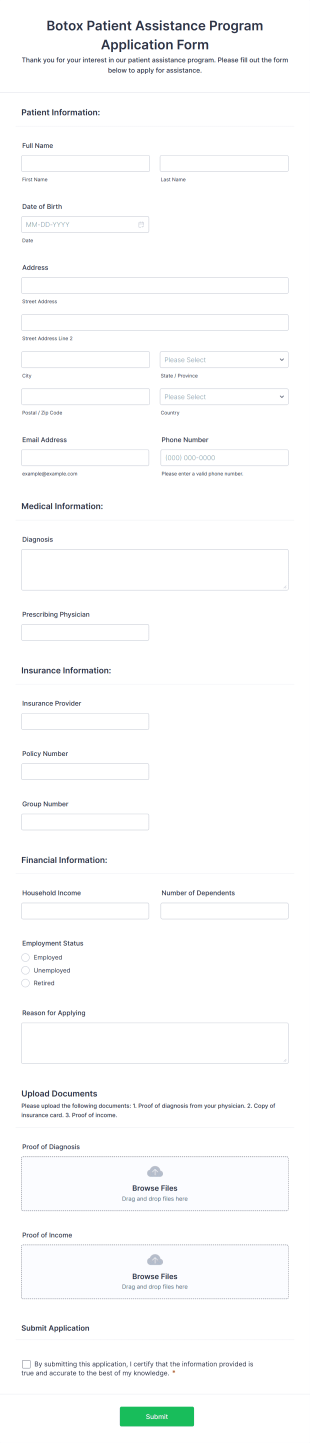 Botox Patient Assistance Program Application Form Template