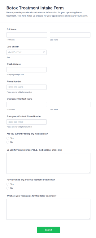Botox Treatment Intake Form Template