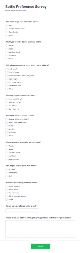 Bottle Preference Survey Form Template