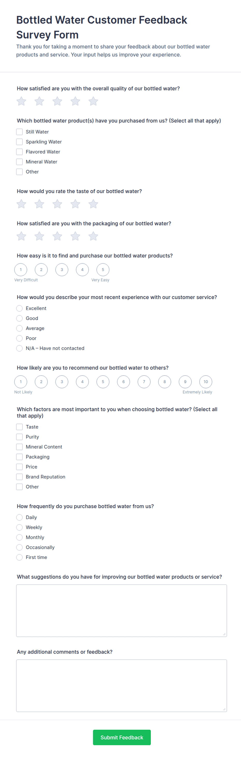 Bottled Water Customer Feedback Survey Form Template | Jotform
