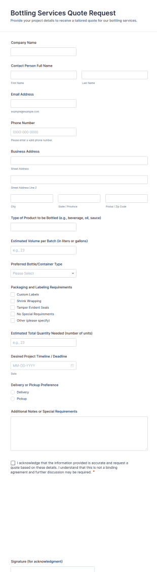 Bottling Services Quote Request Form Template