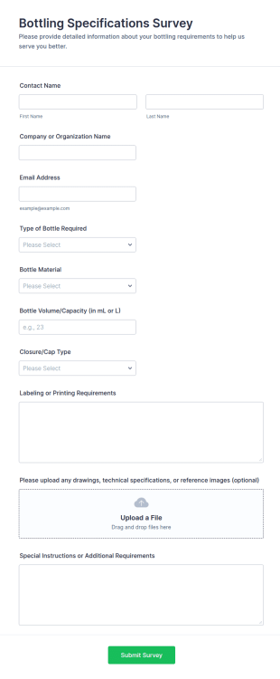 Bottling Specifications Survey Form Template