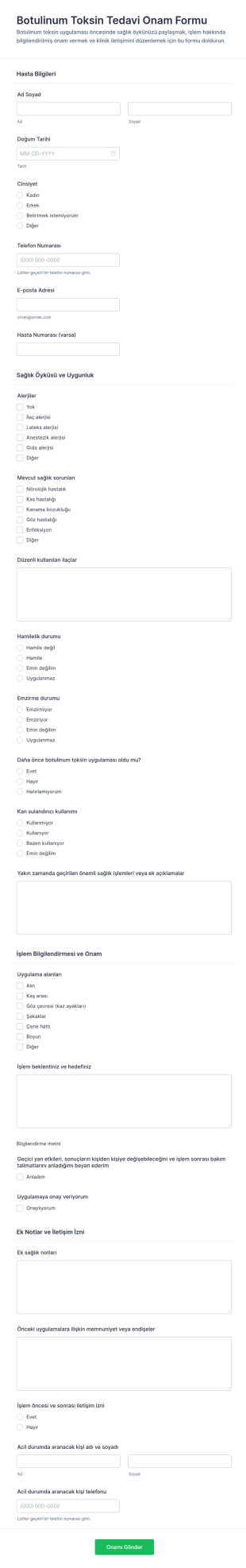 Botulinum Toksin Tedavi Onay Form Şablonu