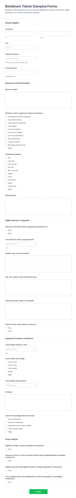 Botulinum Toksini Danışma Form Şablonu