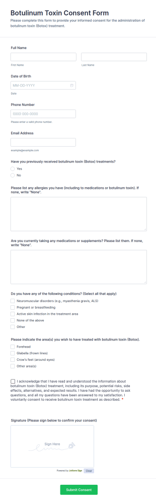 Botulinum Toxin Consent Form Template