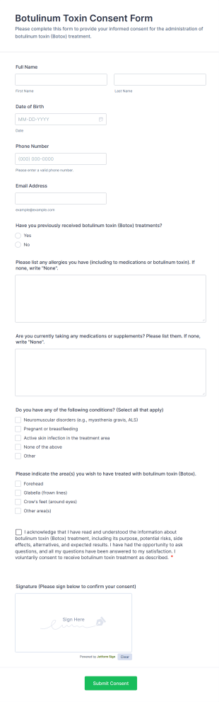 Botulinum Toxin Consent Form Template