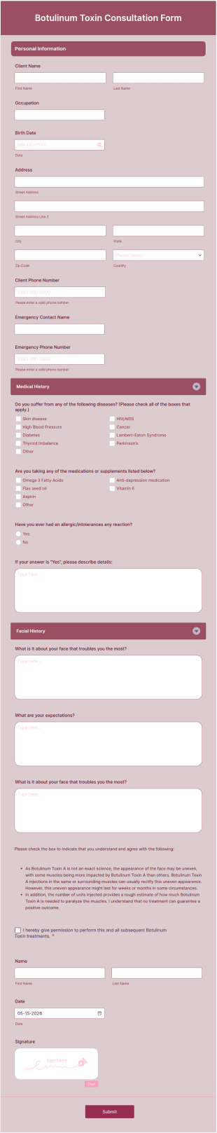 Botulinum Toxin Consultation Form Template