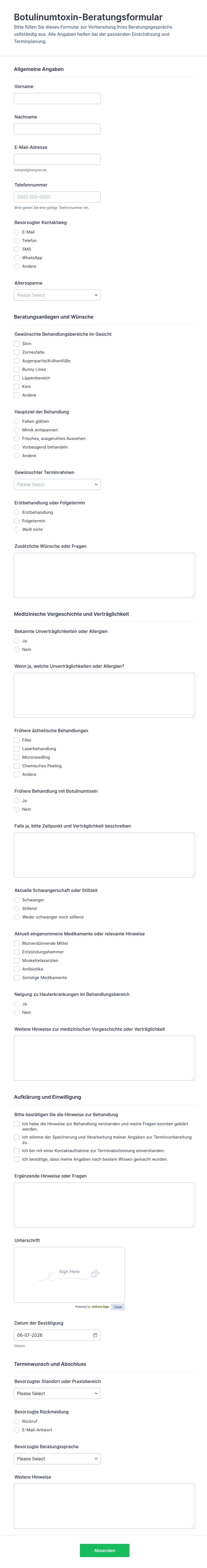 Botulinum Toxin Konsultationsformular | Jotform
