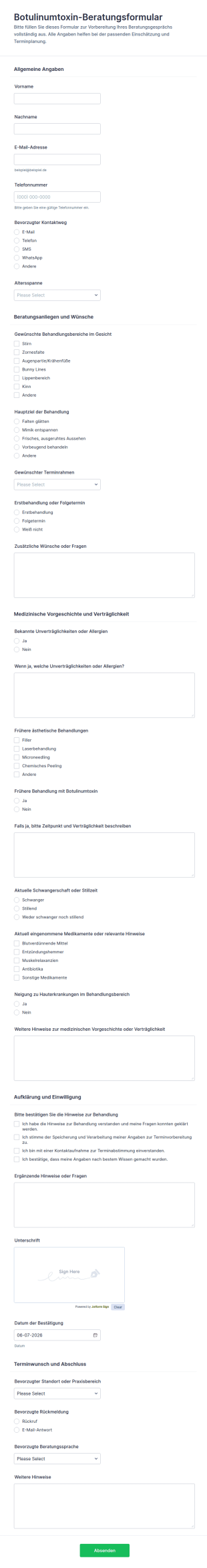 Botulinum Toxin Konsultationsformular