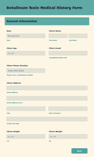 Botulinum Toxin Medical History Form Template