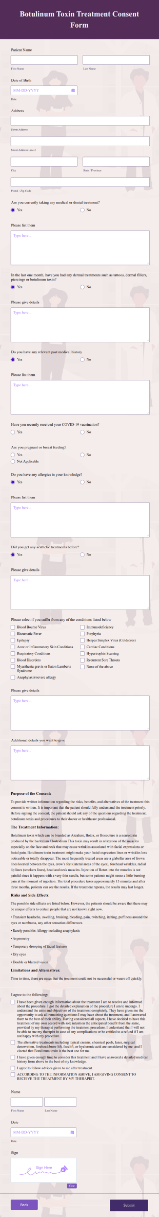 Botulinum Toxin Treatment Consent Form Template