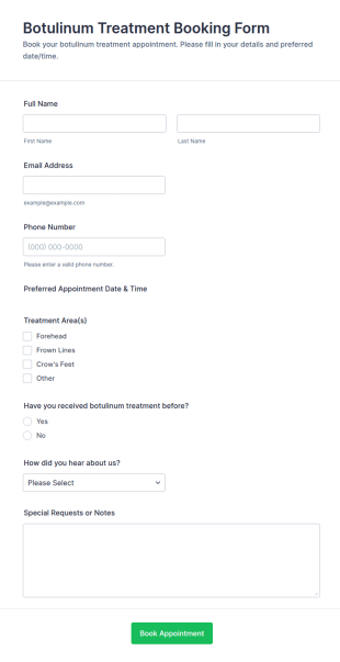 Botulinum Treatment Booking Form Template