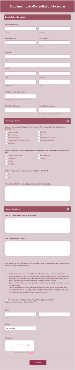Botulinumtoxin Konsultationsformular Form Template