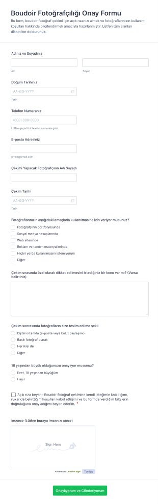 Boudoir Fotoğrafçılığı Onay Form Şablonu