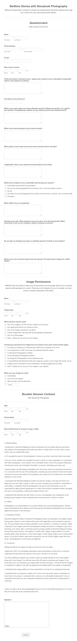 Boudoir Photography Consent Form Template