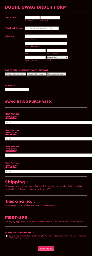 Fashion Ordering Form Template