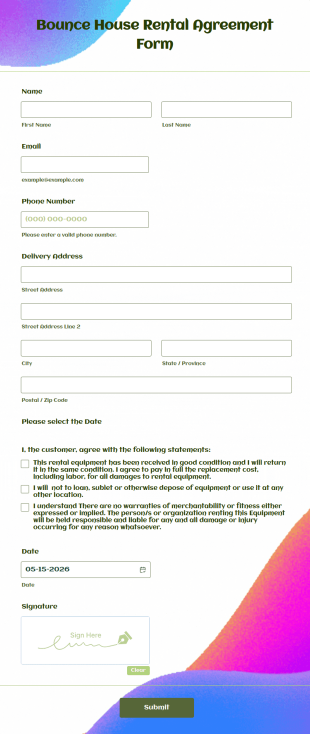Bounce House Rental Agreement Form Template