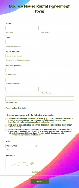 Bounce House Rental Agreement Form Template