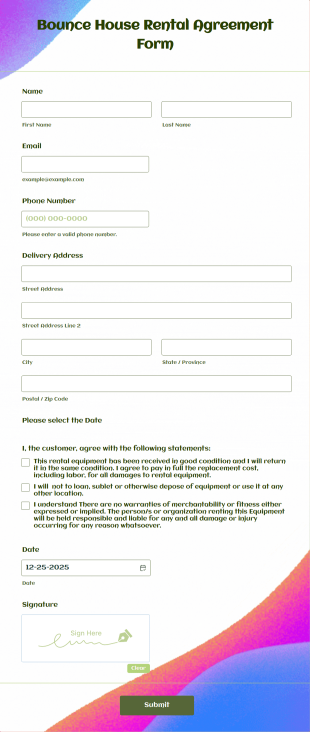 Bounce House Rental Agreement Form Template